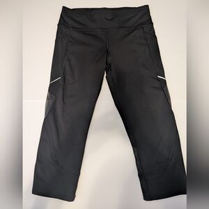 Lululemon Black Cropped Leggings with Mesh Detail - Size 8